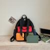 Color Contrast Backpack Women's Large Capacity Commuter Handbag Multi-Functional Plaid Tote Bag