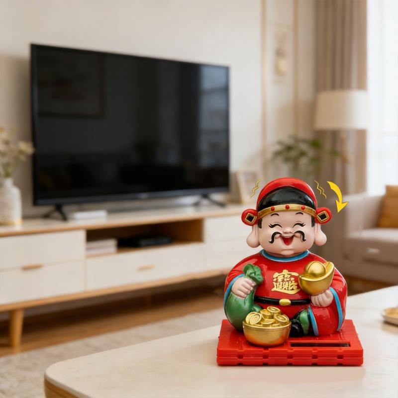 Lightweight Plastic Fortune God Nodding Figurine for Automotive Decoration Solar Powered Energy Efficient