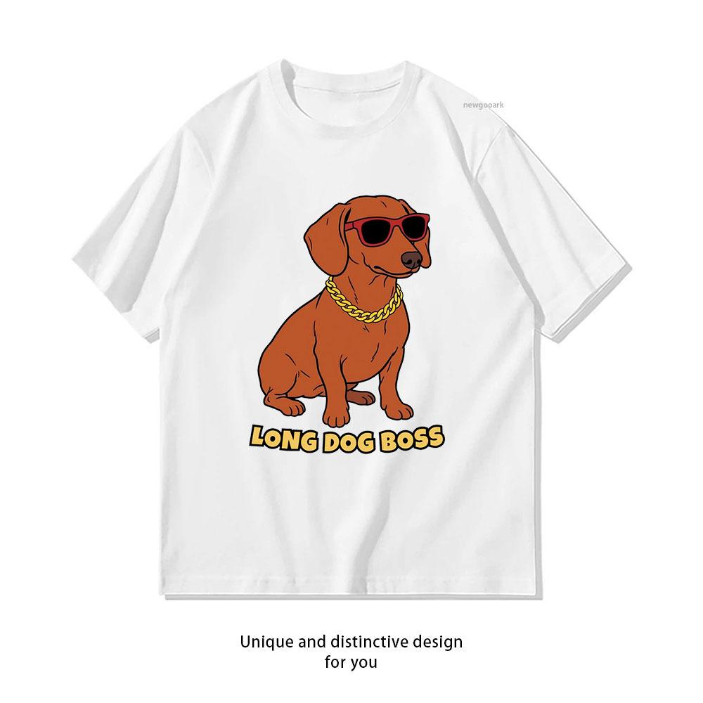 

Dachshund Boss with Sunglasses and Gold Chain tshirt woman man Casual cotton printed t shirts Creative Adult Oneck streetwear 4XL