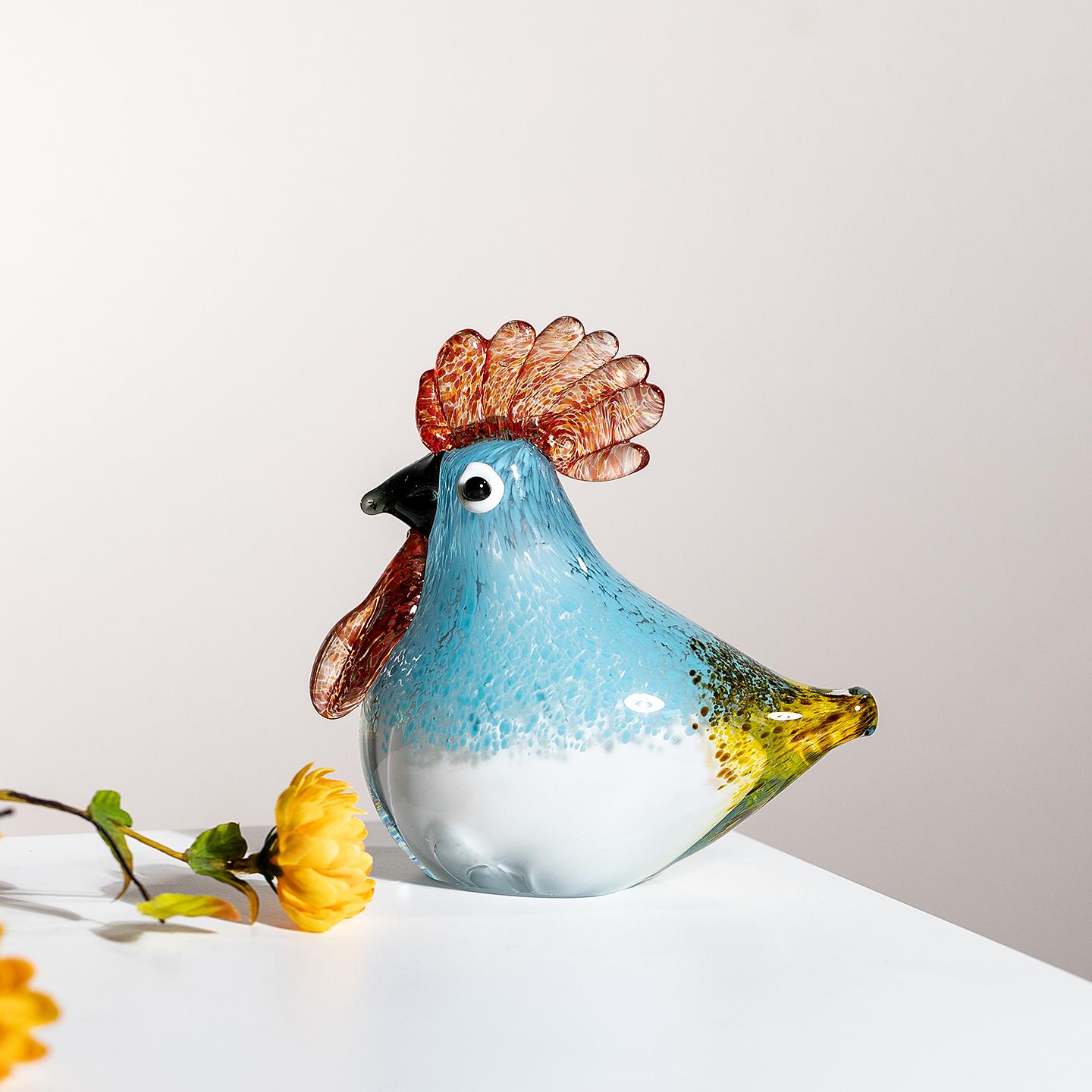 

High-grade Glass Cock Ornaments Light Luxury Niche Office Desktop Decoration Creative Crystal Glass High Sense Crafts Decoration
