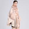 Autumn and Winter Women's Faux Otter Hair Collar Plaid Shawl Cape Large Lapel Loose Knitted Cardigan