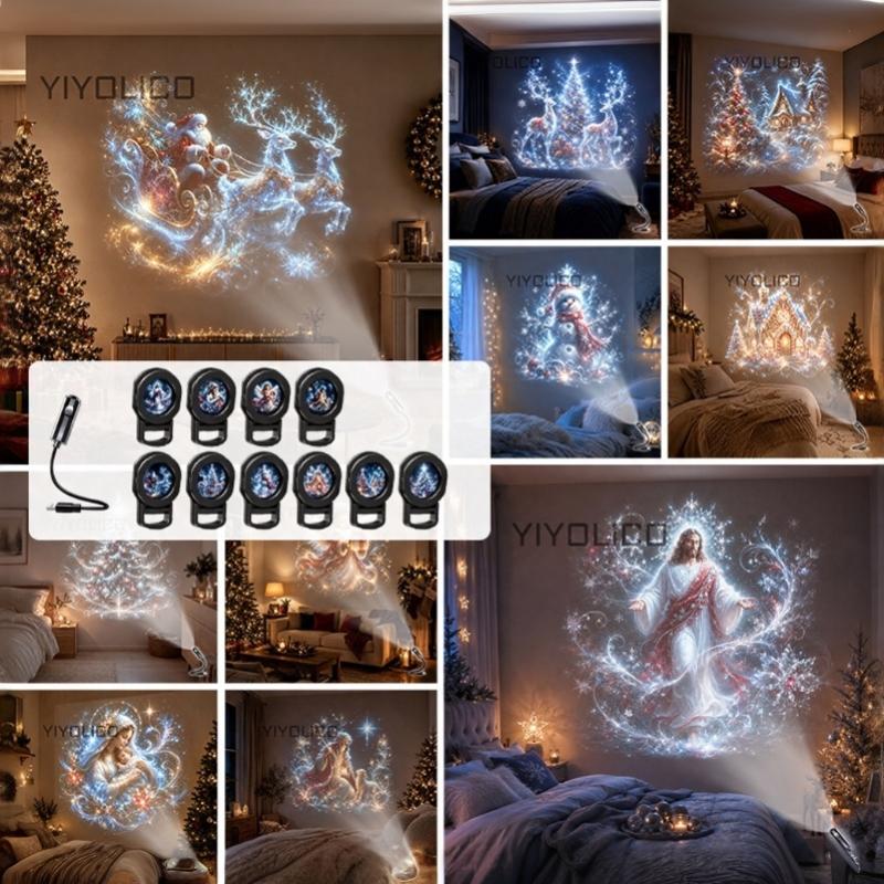 Creative Christmas Pattern Theme Usb Projection Light 360° Rotating Hd Projection Lamp For Bedroom Home Background Decor