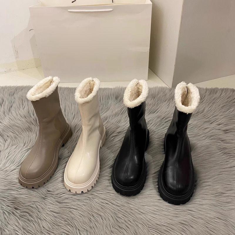 Kleine lange Schaft Ritter Langstiefel Damenschuhe 2025 neu Herbst und Winter gefütterte verdickte Baumwollschuhe weiße Schneestiefel