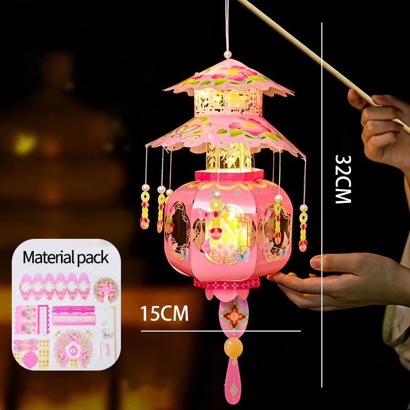 Mid Autumn Festival Lantern Palace Shape DIY Lantern Handmade Luminous Lamp Holiday Hanging Light Decor Birthday Gift Lanterns
