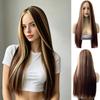 Perucas de Moda Feminina: Peruca Longa, Lisa, com Partição Central e Mechas Ombré em Dourado-Castanho