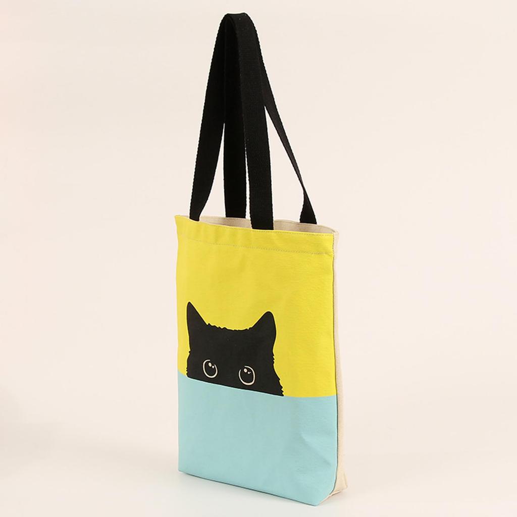 Lutesa Women's A4 Size Canvas Tote Bag, Large Capacity, Lightweight, Perfect for Commuting, School, or Casual Outings (Cat Design)