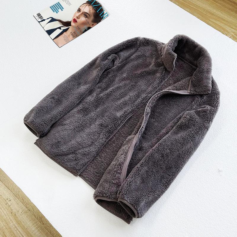 Autumn winter women's long fleece fleece zipper jacket warm double-sided coral fleece fleece fleece jacket oversized premium clothing