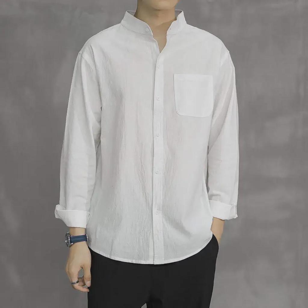 Men's Retro Chinese Style Linen Long Sleeve Shirt with Stand Collar