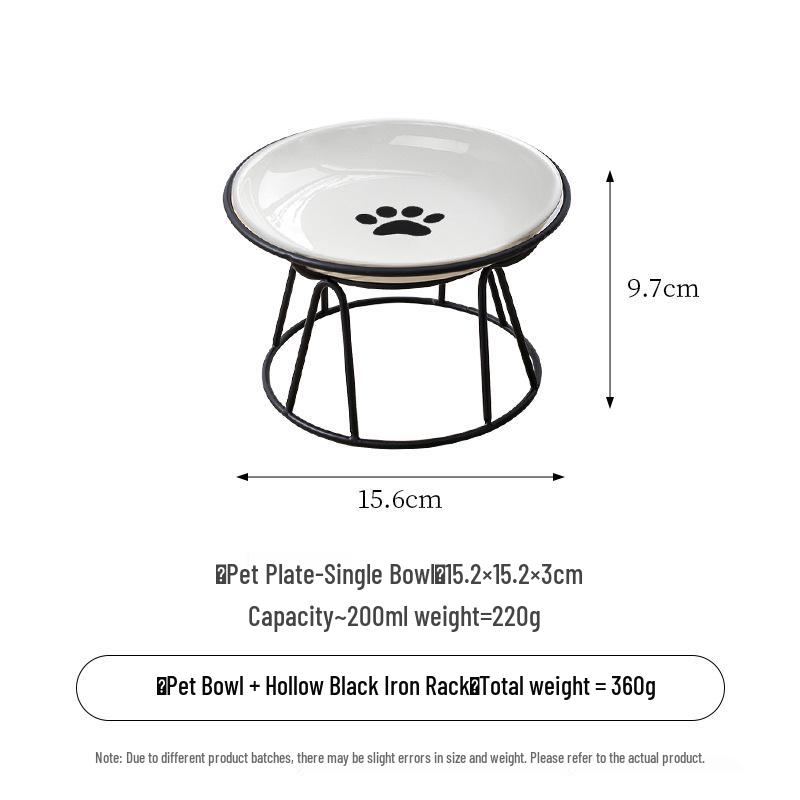 Six-Inch Ceramic Cat Paw Bone Plate with Stand - Non-Tip Pet Bowl for Cats & Dogs