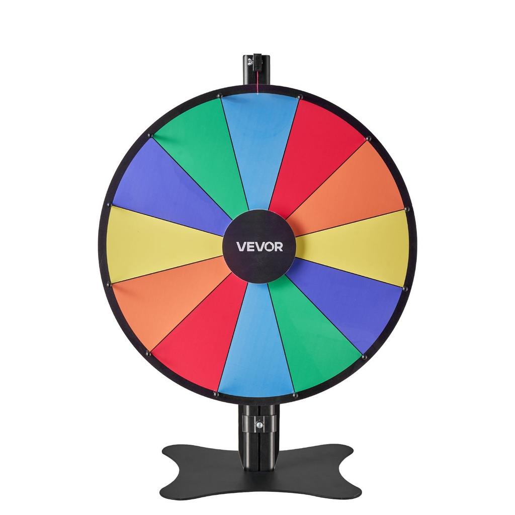 610 mm Spinning Prize Wheel, 12 Slots Spinning Wheel with Stand, Adjustable Height Win Fortune Roulette with a Dry Erase and 2 Markers, 6 Colors, Easy