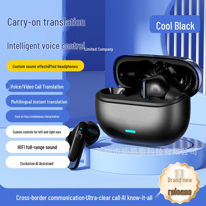 

Беспроводные Bluetooth-наушники-вкладыши с искусственным интеллектом для перевода 2025 года со смарт-звуком и многоязычной поддержкой чёрный