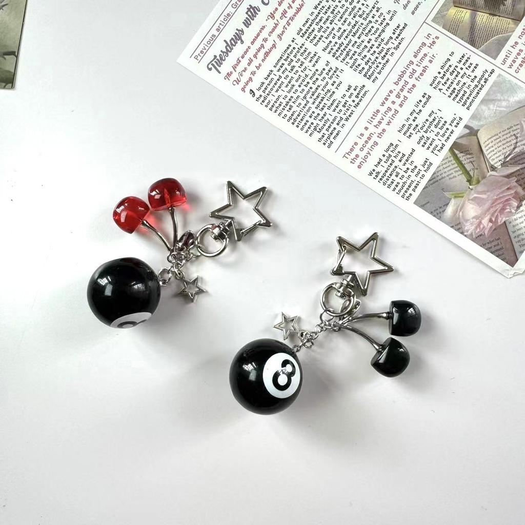 Fashion 8 Ball Fruit Cherry Dice Star Phone Accessories Handmade Creative No. 8 Black Billiards Jewelry Bag Charm