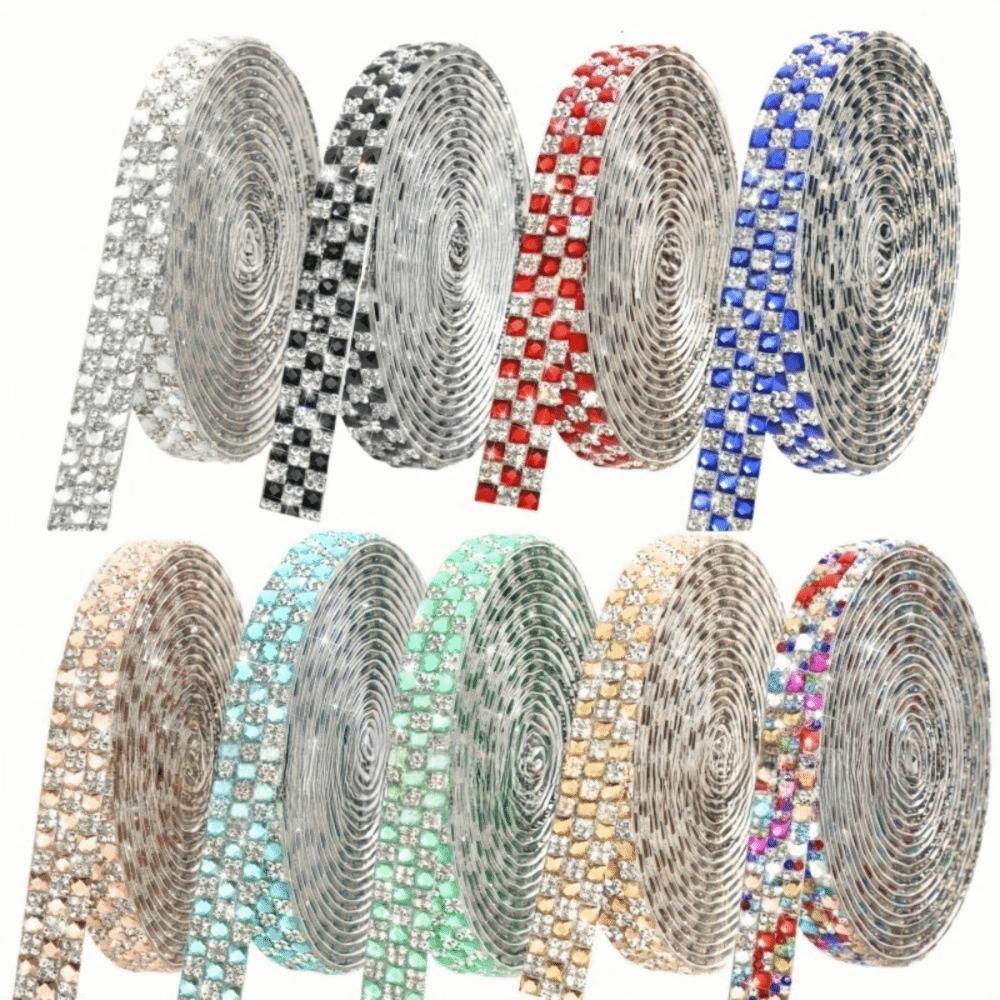 1Yard Self Adhesive Crystal Rhinestone Sticker 1.2cm Width Crystal Motif Diamond Ribbon Adhesive Diamond Multicolour