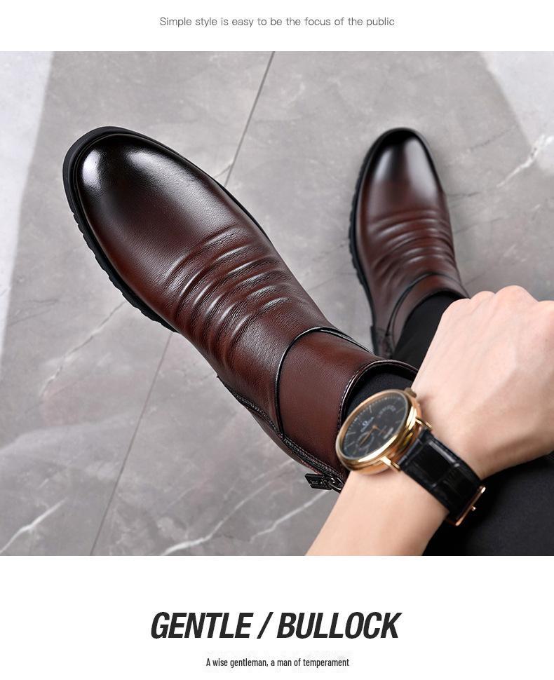 Men's Winter Casual Mid-High Martin Boots: Soft Leather, Comfortable, Fashionable, Side Zipper, Plus Velvet.