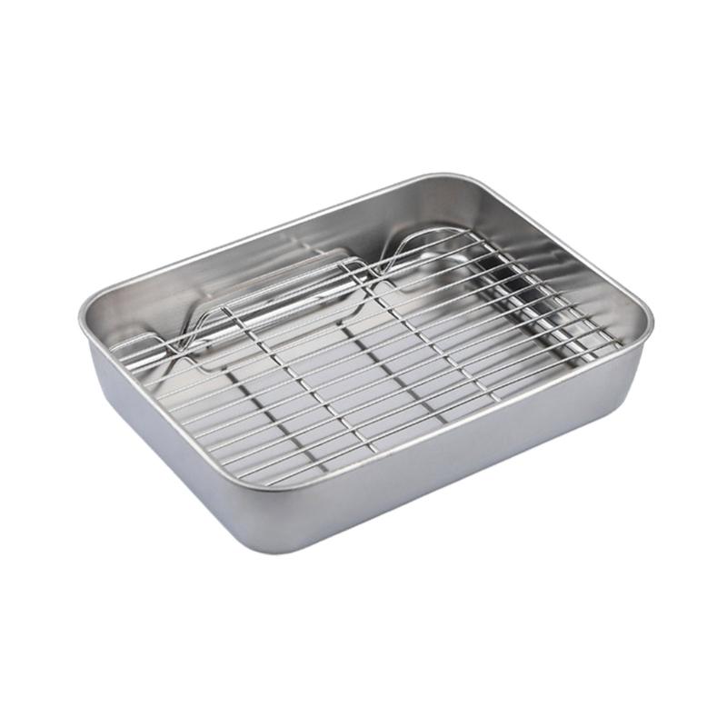 Stainless Steel Roasting Baking Pan And Wire Rack Set For Uniform Cooking Durable Rusts Resistant Easy To Clean Surfaces