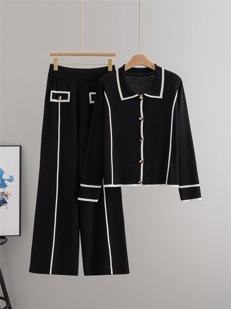 European-American High-End Fashion Knitted Sweater Cardigan & Wide-Leg Pants Set for Women - Fall/Winter Collection