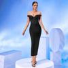 European and American new one-word shoulder fashion decoration tight dress fashionable and elegant celebrity party host evening dress