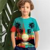 Chłopięca koszulka z krótkim rękawem 3D Coconut Tree Summer Vacation Tropical Hawaiian Polyester Kids z okrągłym dekoltem Outdoor Casual Daily Tops