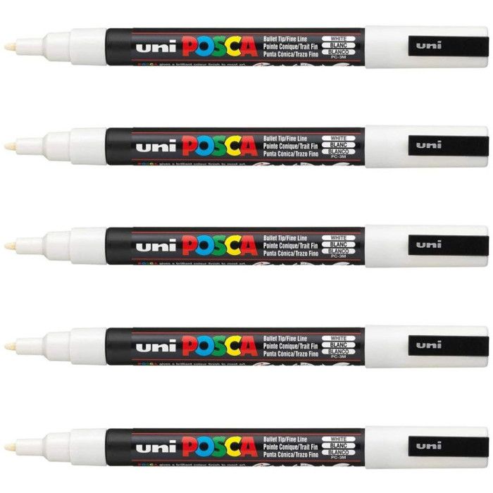 Lot de 5 marqueurs posca pc-3m blanc | pointe fine conique