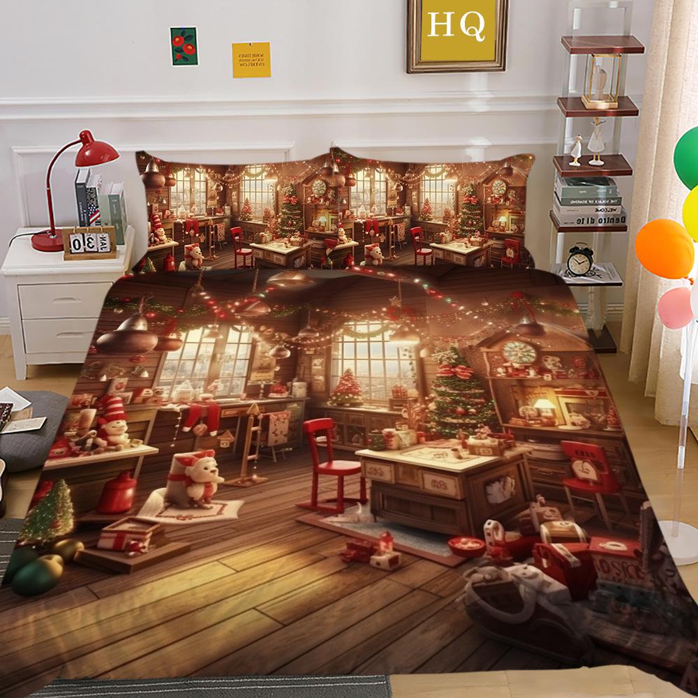 Jultomte Älg 3D-tryckt Polyester Örngott Täcke Två- eller Tredelat Set Tillgängligt