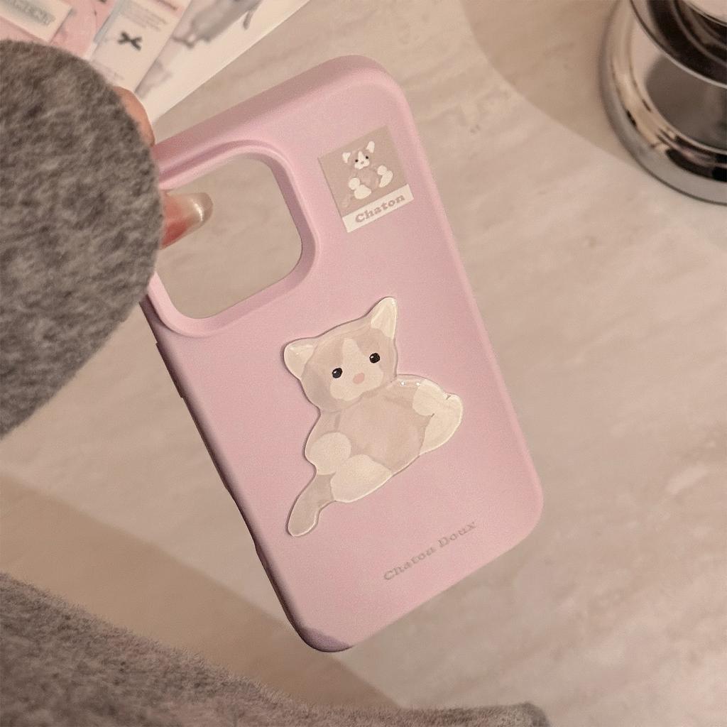 Cute Purple Kitten 15promax Apple 17 Mobile Phone Case Suitable for Iphone14 13 Cartoon Three-dimensional 12 Soft