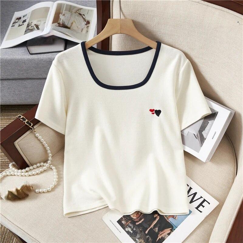

Летние футболки Harajuku Love с вышивкой, женские универсальные футболки большого размера, корейские повседневные свободные футболки с короткими рукавами, простые топы y2k XXL белый