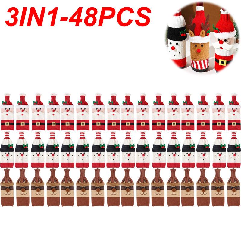 Vánoční sada obalů na láhve Santa Sněhulák Tkané sáčky na láhve na vánoční večírek Dekorace jídelního stolu Novoroční dárky