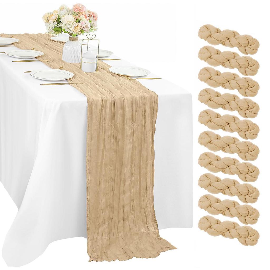 Bali Bohemian Crinkled Gauze Table Runner – Semi-transparent Twist, Festival Wedding Style.