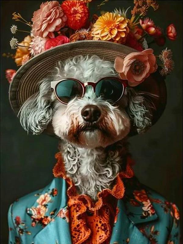 Dog Hat Flower Diamond Painting New Arrivals Animals Diy Full Square Round Drill Rhinestone Embroidery Sale Mosaic Cross Stitch Kits Wall Decor