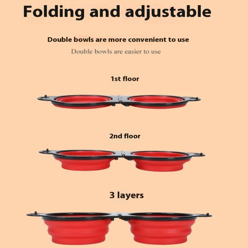 2 In 1 Collapsible Dog Travel Bowl Double Bowls Folding Food Water Bowl Portable Hangable Dog Feeder For Outdoor Dog Product