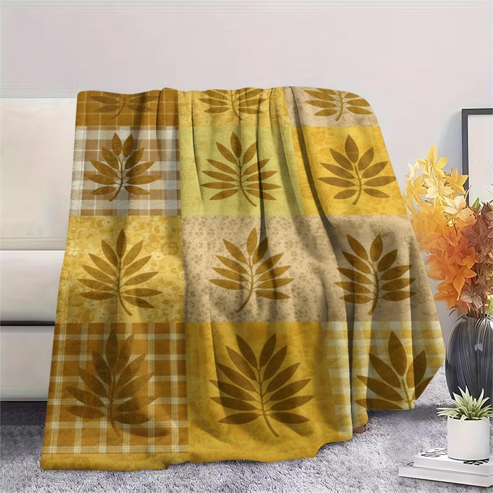 1Pc Patchwork Leaf Print Flannel Blanket, High quality Comfortable for All Seasons, Home Decor, Warmth and Comfort, Perfect for Christmas Gifts68