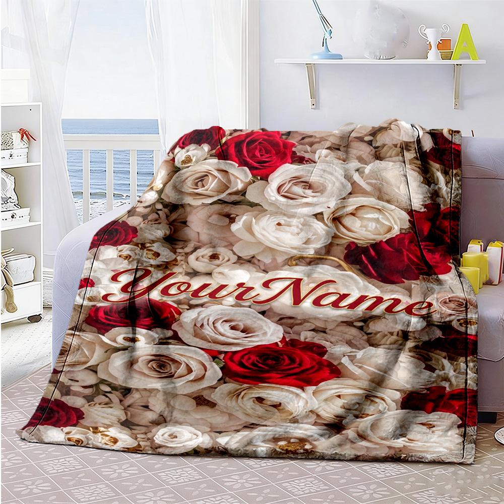 Rose Customize Your Name Blanket Cozy Personalized Blanket Warmthful Decor Versatile for Office Bed Bedding Couch for All Occasions