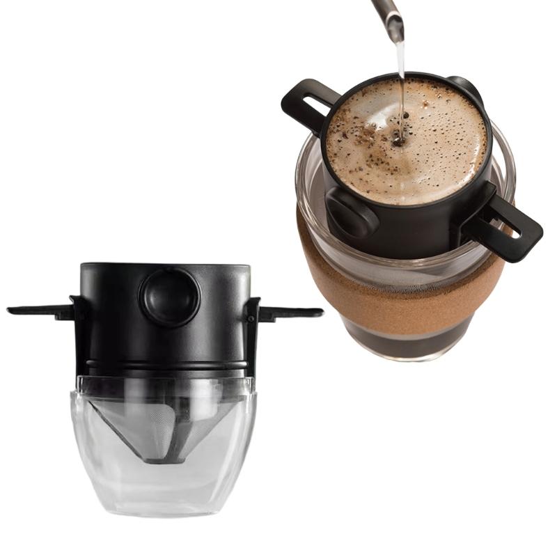 Stainless Steel Coffee Filter Double Layer Design Portable Foldable Dripper for Home Office Travels and Outdoor Brewing