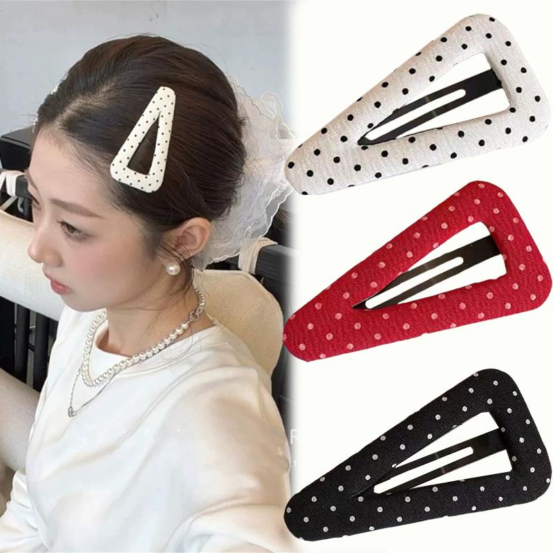 6pcs Fashion Fabric Polka Dot Triangle Hair Clip for Girls Barrettes Sweet Bangs Clips Hairpin Headwear Women Hair Accessories