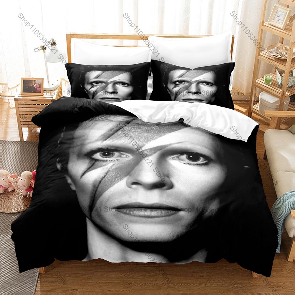Estetické Retro D-David Bowie Grafické Povlečení Sada Povlak na Peřinu Se 2 Povlaky na Polštáře Dekorace do Rockové Ložnice pro Dospělé