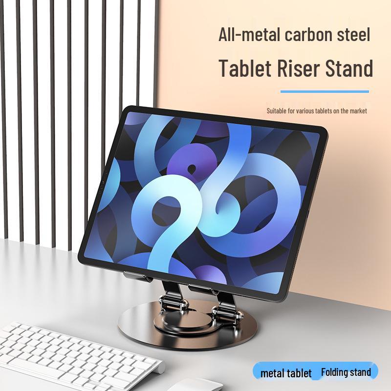 Universal 360° Rotating All-Metal Tablet Stand for Desktop Lifting, Folding, and Live Broadcasting