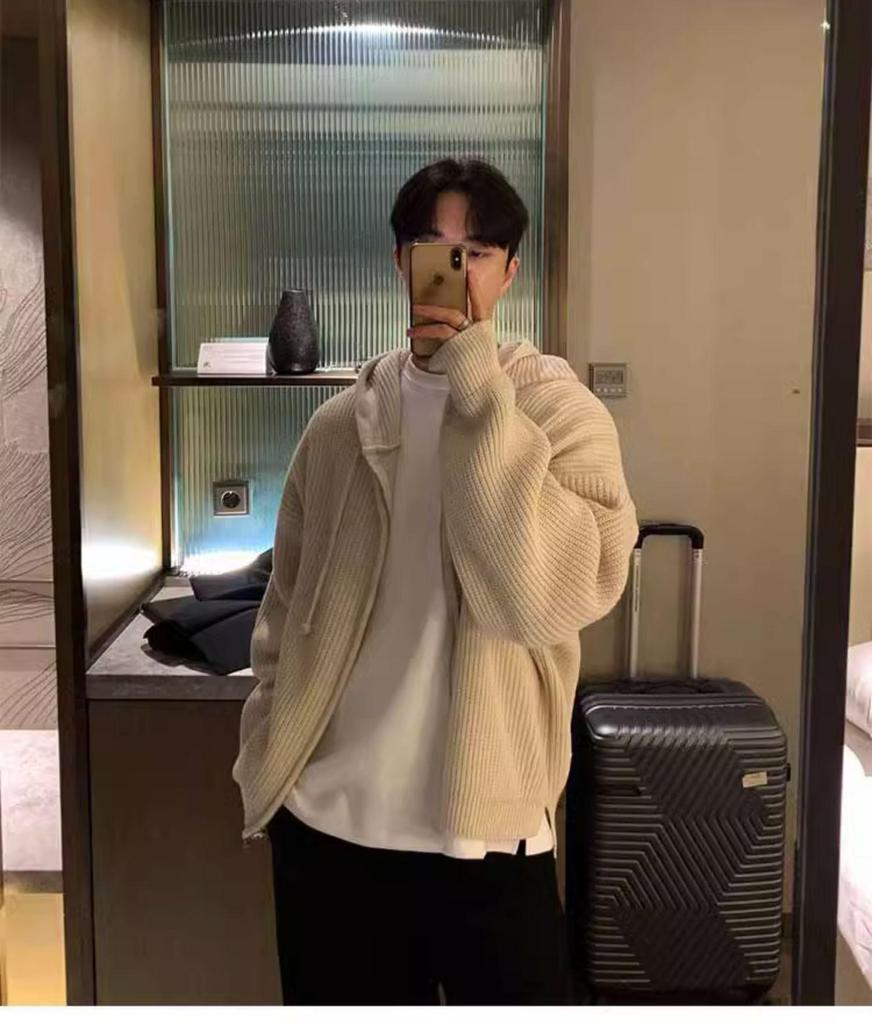 Herren Herbst/Winter Trendiger Vielseitiger Einfarbiger Kapuzenpullover Cardigan