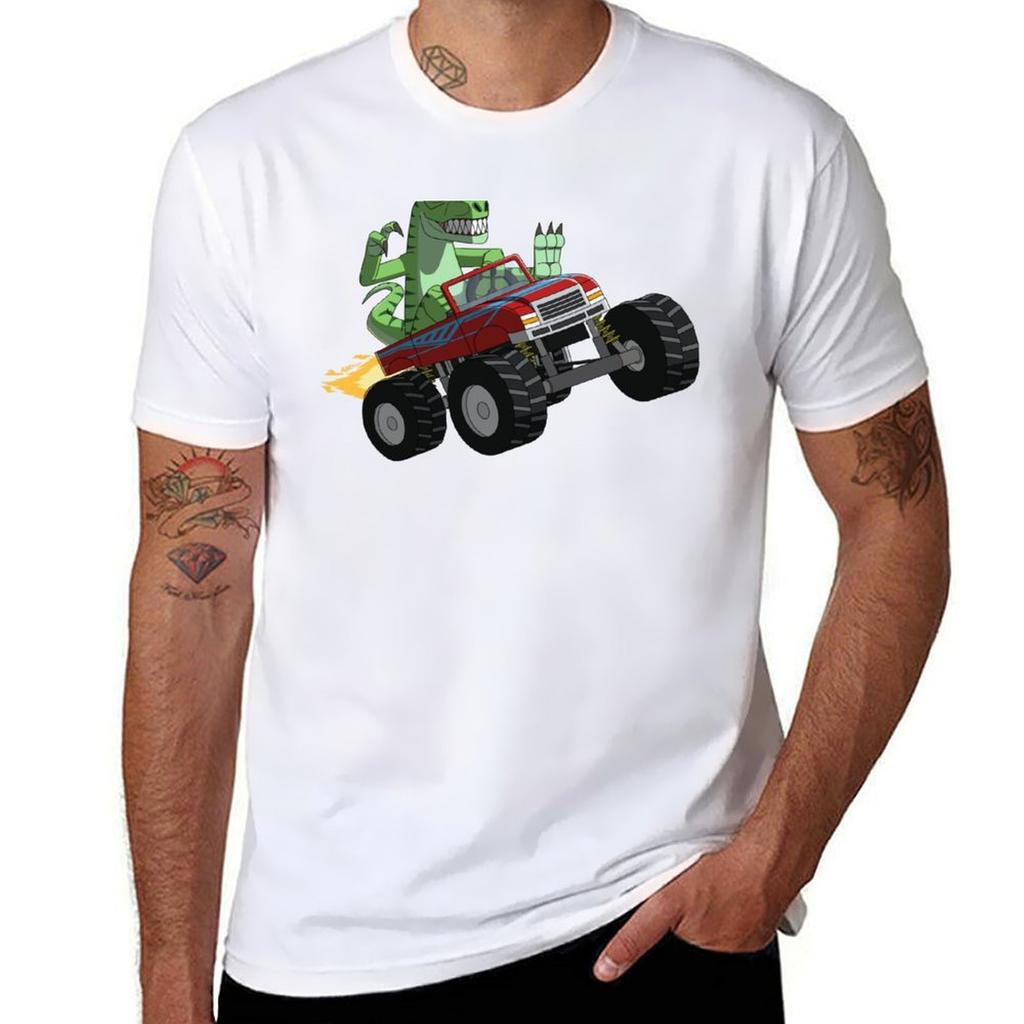 Trex On A Monster Truck Tshirt Casual Loose Fit Short Sleeve Tshirt