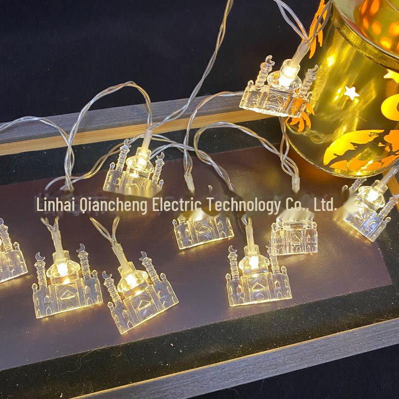 Eid al-Adha LED Moon Castle Lantern String: Middle Eastern Palace Lighting Decor