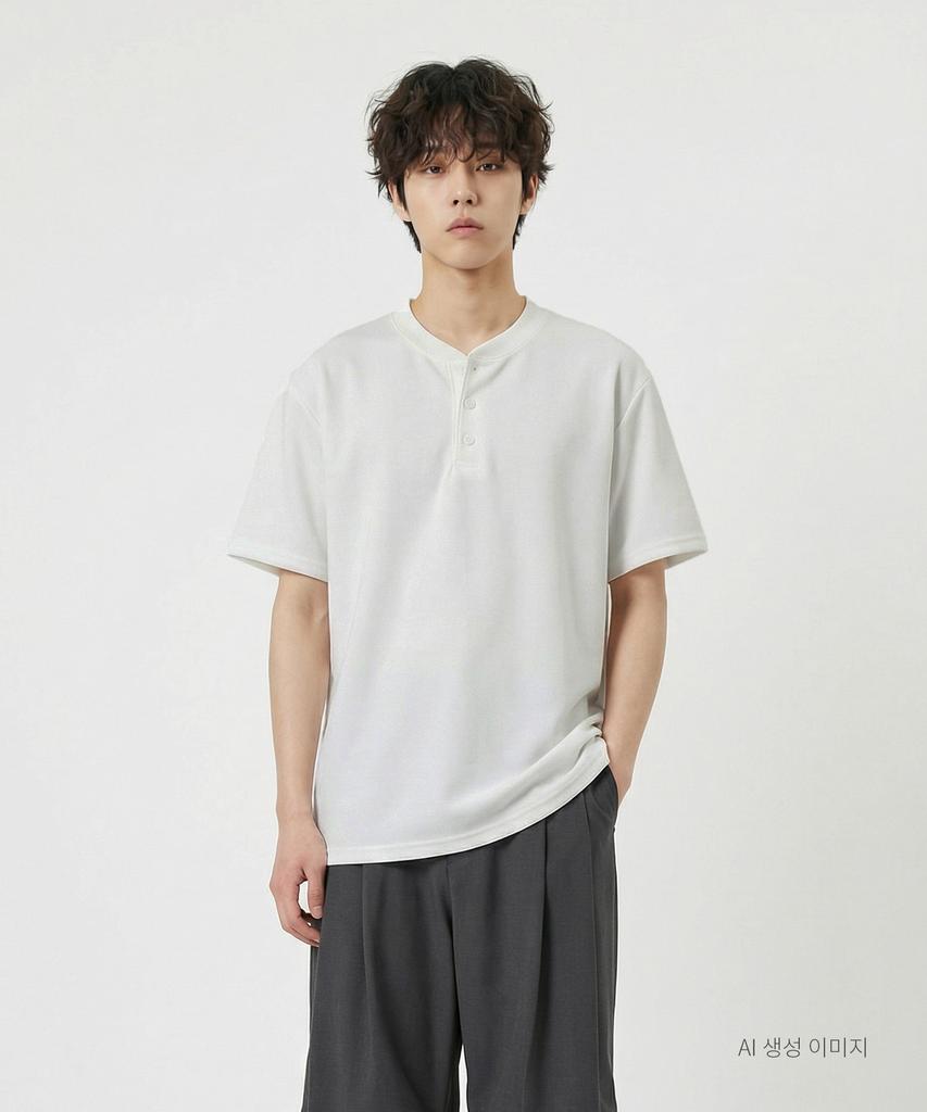 UMM Henley Neck Button Basic Short Sleeve T-Shirt 3 Colors