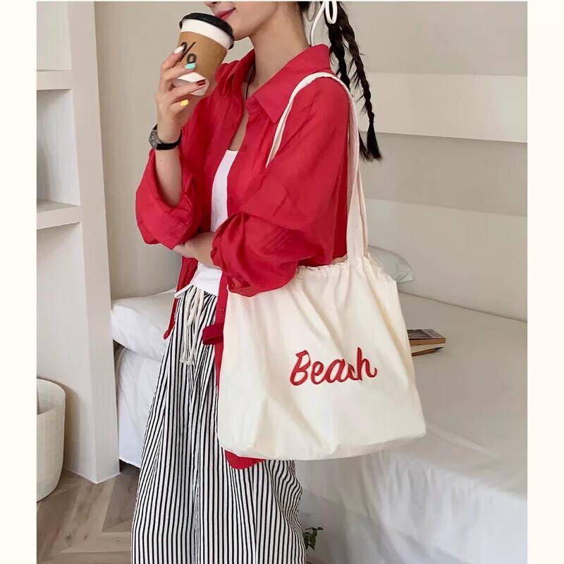 Sweet Japanese Style Large Capacity Drawstring Canvas Tote Bag