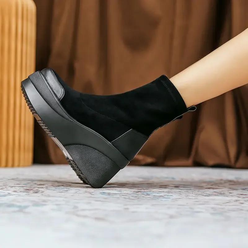 Mode Stiefeletten Plateau Elastisch Schwarz Klobige Stiefeletten für Damen Mode 2024 Herbst Heiß PU Ausverkauf Große Größe Warm 39 Frau Kurze Schuhe