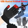 USB Heated Knitted Gloves Full Finger Gloves Non-Slip Thicken for Outdoor Sports