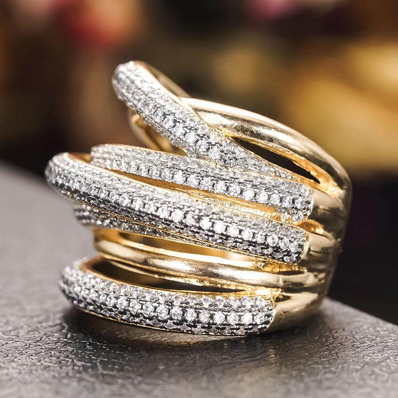 Luxury Twist Lines Geometry Cubic Zirconia Engagement Dubai Naija Bridal Finger Rings Jewelry