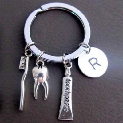 Dentist Key Ring Toothpaste Tooth Toothbrush Dental Hygienist Initial Key Chain NPE