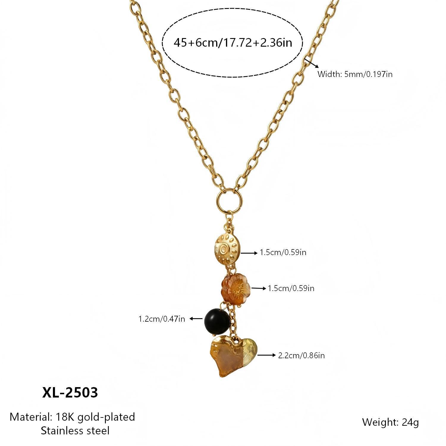 European 18K Gold-Plated Stainless Steel Heart Tassel Necklace - Titanium Steel, Colorfast Jewelry 18K