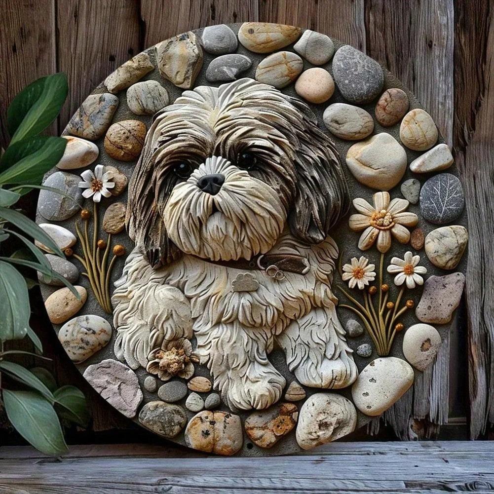Metal Wreath Wall Art 8x8 Inch Shih Tzu Decor Spring Christmas Ornament Living Room Aluminum Sign 20x20