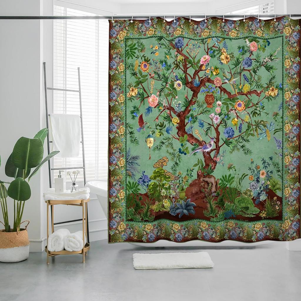 Bohemian Flower Bathroom Curtain Colorful Boho Floral Print Beautiful Bright Polyester Fabric Cloth Shower Curtain for Bathroom
