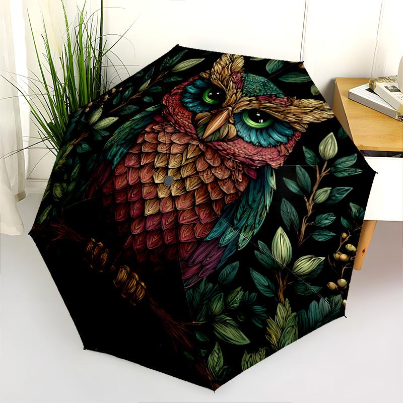 Branch Bird Pattern, Automatic Folding Umbrella, Portable and Foldable Design, 8 Ribs, a Christmas or Birthday Gift.