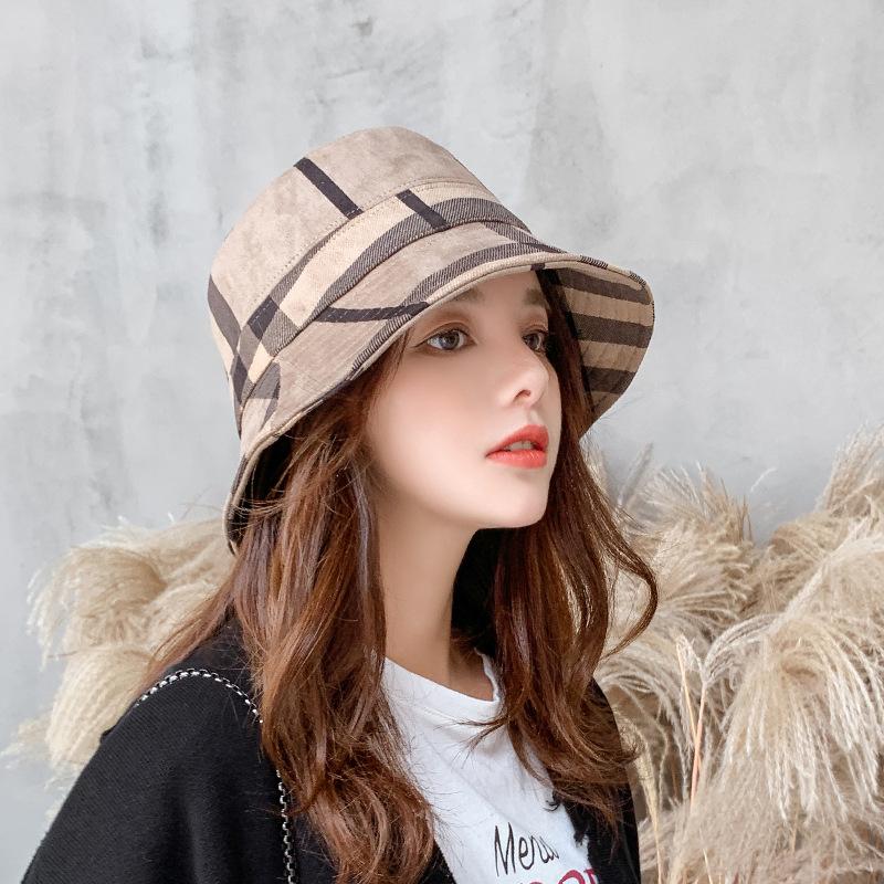 Plaid Bucket Hat Women, Autumn And Winter Japanese Basin Hat Small Brim Fashionable Versatile British Top Hat Foldable Tide